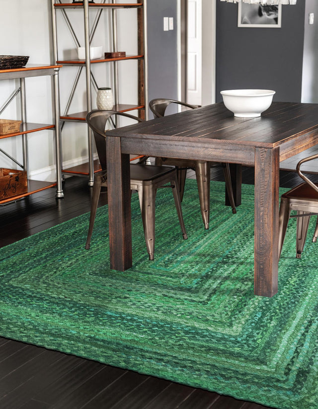Green 9' x 12' Braided Chindi Rectangle Area Rug 100% Cotton Hand Braided Natural Eco-Friendly Boho Style Modern Carpet for Living Rooms Dining Office Dorm for Sale at Rug Engine
