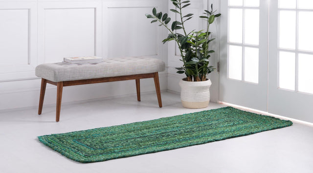 Green 2' 6 x 6' 1 Braided Chindi Runner Area Rug 100% Cotton Hand Braided Natural Eco-Friendly Boho Style Modern Carpet for Living Rooms Dining Office Dorm for Sale at Rug Engine