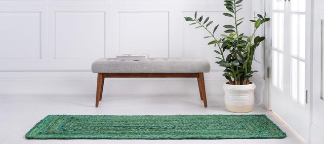 Green 2' 6 x 6' 1 Braided Chindi Runner Area Rug 100% Cotton Hand Braided Natural Eco-Friendly Boho Style Modern Carpet for Living Rooms Dining Office Dorm for Sale at Rug Engine
