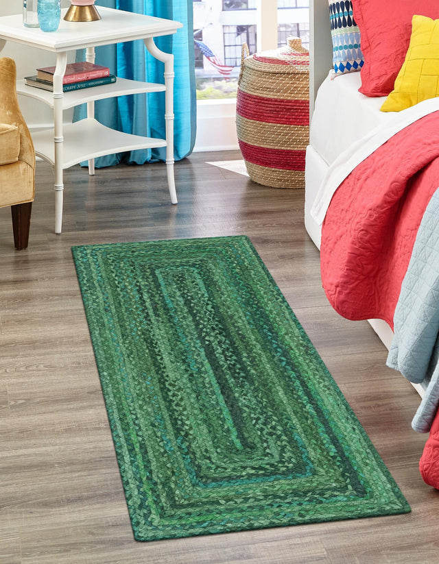 Green 2' 6 x 6' 1 Braided Chindi Runner Area Rug 100% Cotton Hand Braided Natural Eco-Friendly Boho Style Modern Carpet for Living Rooms Dining Office Dorm for Sale at Rug Engine