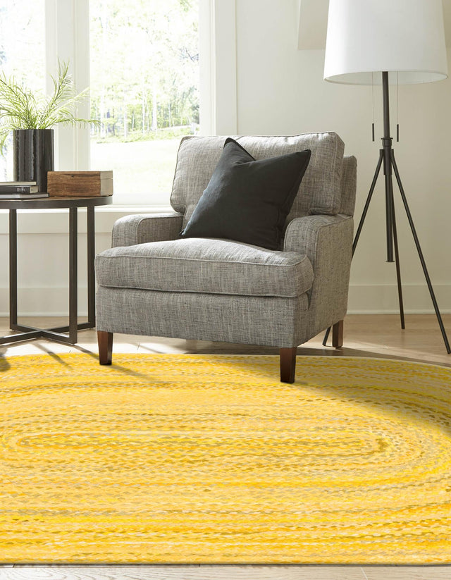 Yellow Orange 5' 1 x 8' Braided Chindi Oval Area Rug 100% Cotton Hand Braided Natural Eco-Friendly Boho Style Modern Carpet for Living Rooms Dining Office Dorm for Sale at Rug Engine