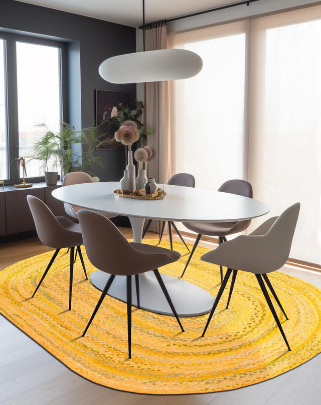 Yellow Orange 3' 3 x 5' 1 Braided Chindi Oval Area Rug 100% Cotton Hand Braided Natural Eco-Friendly Boho Style Modern Carpet for Living Rooms Dining Office Dorm for Sale at Rug Engine