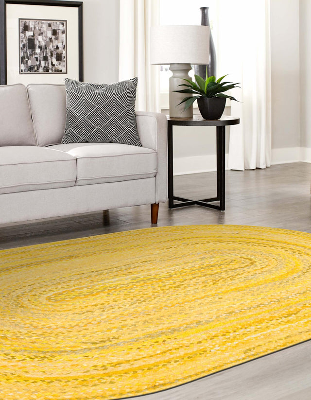 Yellow Orange 3' 3 x 5' 1 Braided Chindi Oval Area Rug 100% Cotton Hand Braided Natural Eco-Friendly Boho Style Modern Carpet for Living Rooms Dining Office Dorm for Sale at Rug Engine