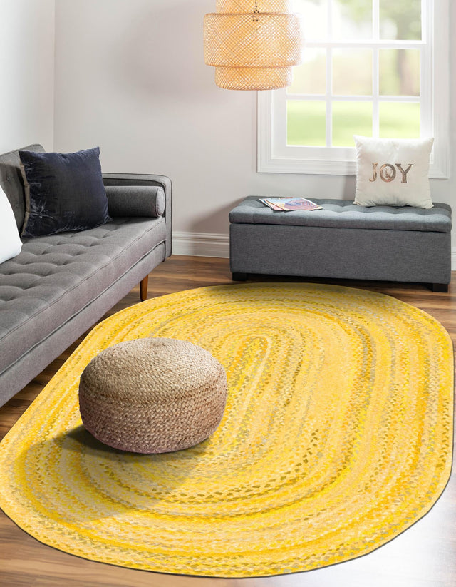 Yellow Orange 8' x 10' Braided Chindi Oval Area Rug 100% Cotton Hand Braided Natural Eco-Friendly Boho Style Modern Carpet for Living Rooms Dining Office Dorm for Sale at Rug Engine