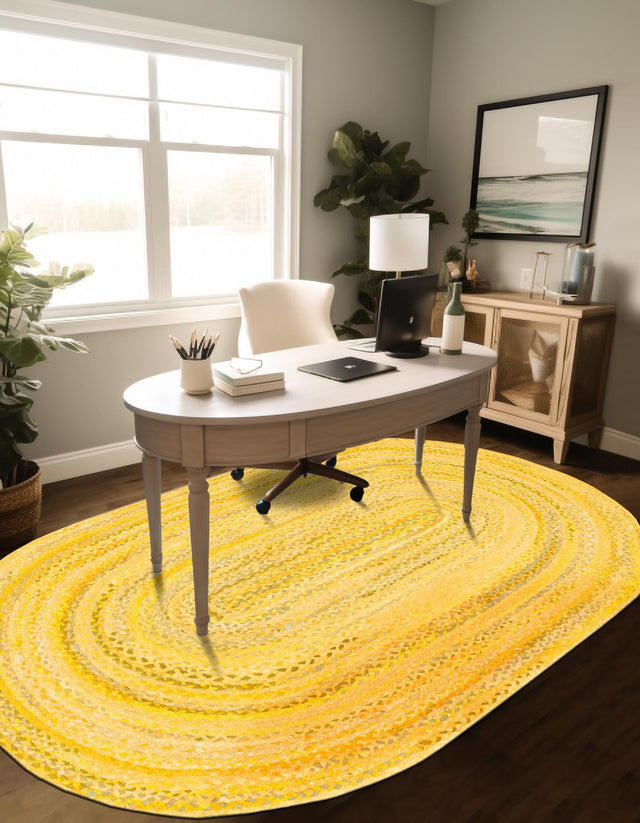 Yellow Orange 8' x 10' Braided Chindi Oval Area Rug 100% Cotton Hand Braided Natural Eco-Friendly Boho Style Modern Carpet for Living Rooms Dining Office Dorm for Sale at Rug Engine
