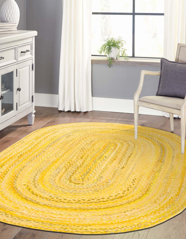 Yellow Orange 8' x 10' Braided Chindi Oval Area Rug 100% Cotton Hand Braided Natural Eco-Friendly Boho Style Modern Carpet for Living Rooms Dining Office Dorm for Sale at Rug Engine