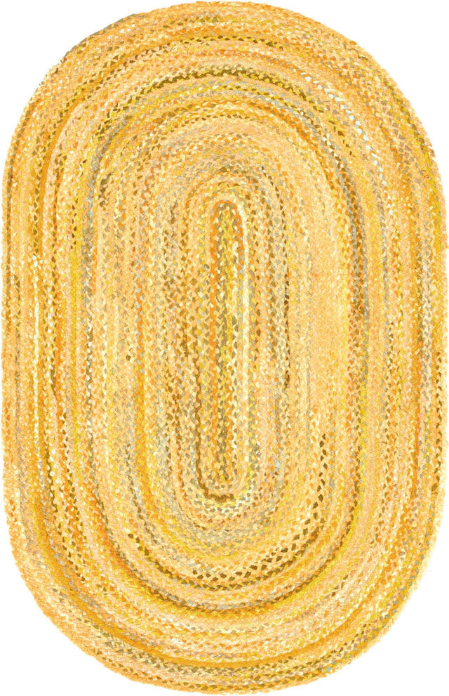 Yellow Orange 5' 1 x 8' Braided Chindi Oval Area Rug 100% Cotton Hand Braided Natural Eco-Friendly Boho Style Modern Carpet for Living Rooms Dining Office Dorm for Sale at Rug Engine
