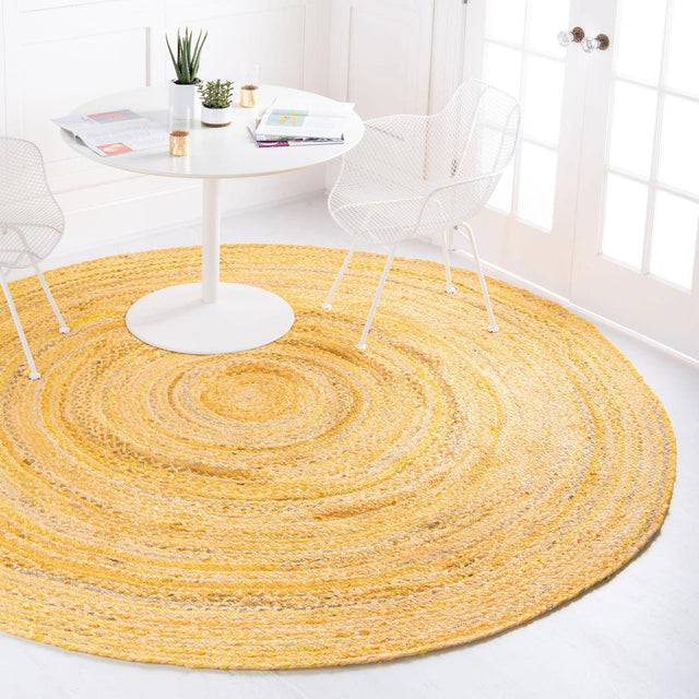 Yellow Orange 3' 3 x 3' 3 Braided Chindi Round Area Rug 100% Cotton Hand Braided Natural Eco-Friendly Boho Style Modern Carpet for Living Rooms Dining Office Dorm for Sale at Rug Engine