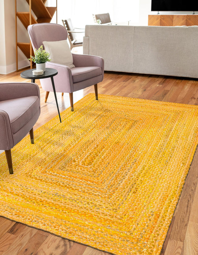 Yellow Orange 8' x 10' Braided Chindi Rectangle Area Rug 100% Cotton Hand Braided Natural Eco-Friendly Boho Style Modern Carpet for Living Rooms Dining Office Dorm for Sale at Rug Engine