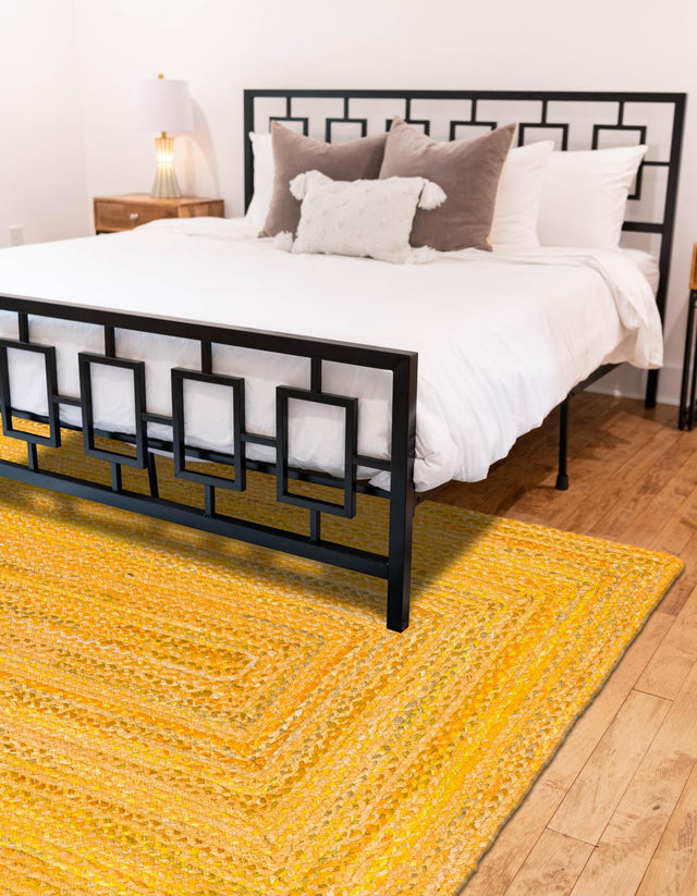 Yellow Orange 5' 1 x 8' Braided Chindi Rectangle Area Rug 100% Cotton Hand Braided Natural Eco-Friendly Boho Style Modern Carpet for Living Rooms Dining Office Dorm for Sale at Rug Engine