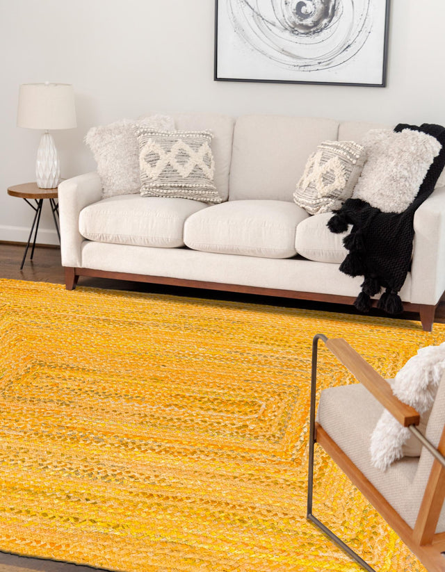 Yellow Orange 5' 1 x 8' Braided Chindi Rectangle Area Rug 100% Cotton Hand Braided Natural Eco-Friendly Boho Style Modern Carpet for Living Rooms Dining Office Dorm for Sale at Rug Engine