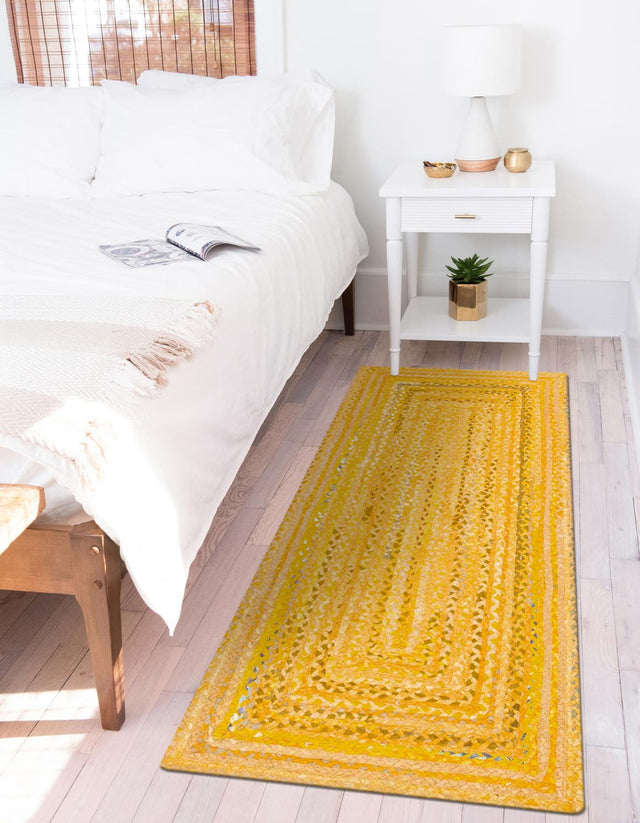 Yellow Orange 2' 7 x 6' 1 Braided Chindi Runner Area Rug 100% Cotton Hand Braided Natural Eco-Friendly Boho Style Modern Carpet for Living Rooms Dining Office Dorm for Sale at Rug Engine