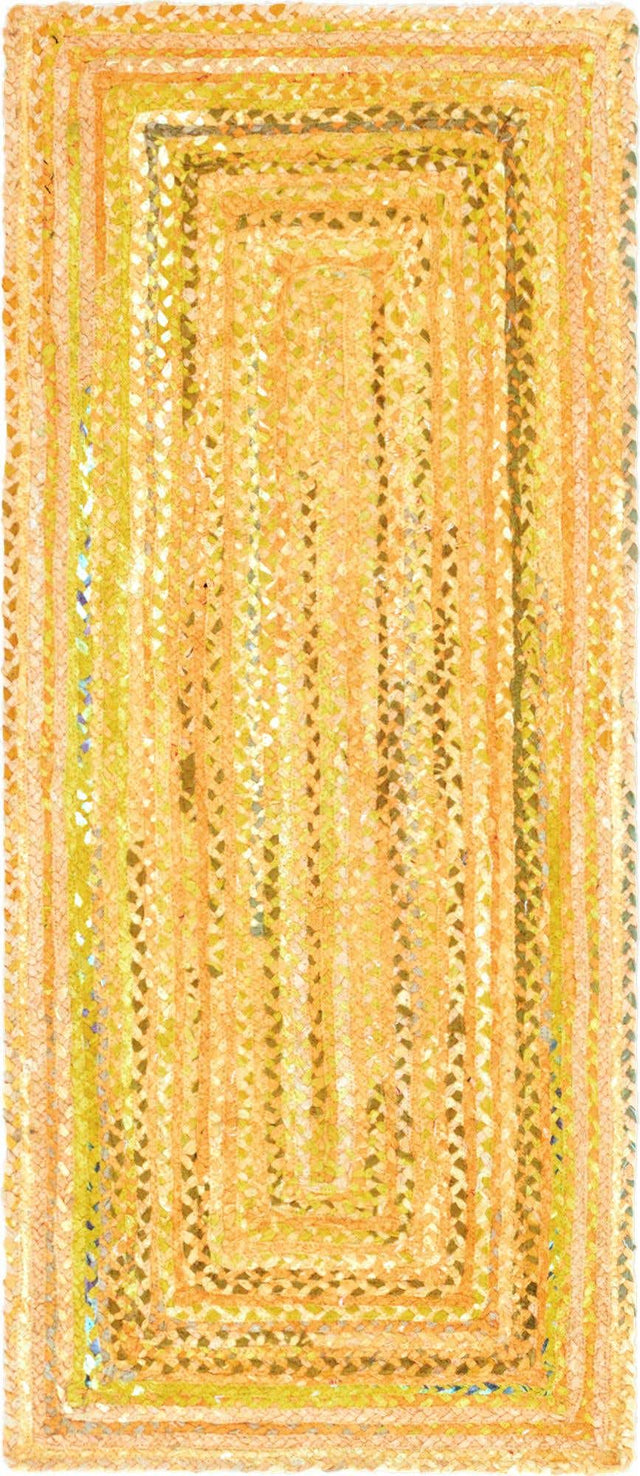 Yellow Orange 2' 7 x 6' 1 Braided Chindi Runner Area Rug 100% Cotton Hand Braided Natural Eco-Friendly Boho Style Modern Carpet for Living Rooms Dining Office Dorm for Sale at Rug Engine