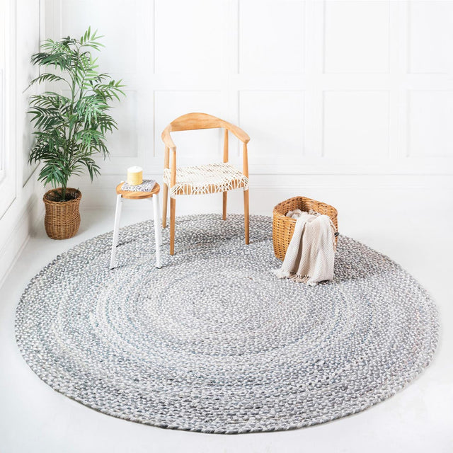 Gray 8' x 8' Braided Chindi Round Area Rug 100% Cotton Hand Braided Natural Eco-Friendly Boho Style Modern Carpet for Living Rooms Dining Office Dorm for Sale at Rug Engine