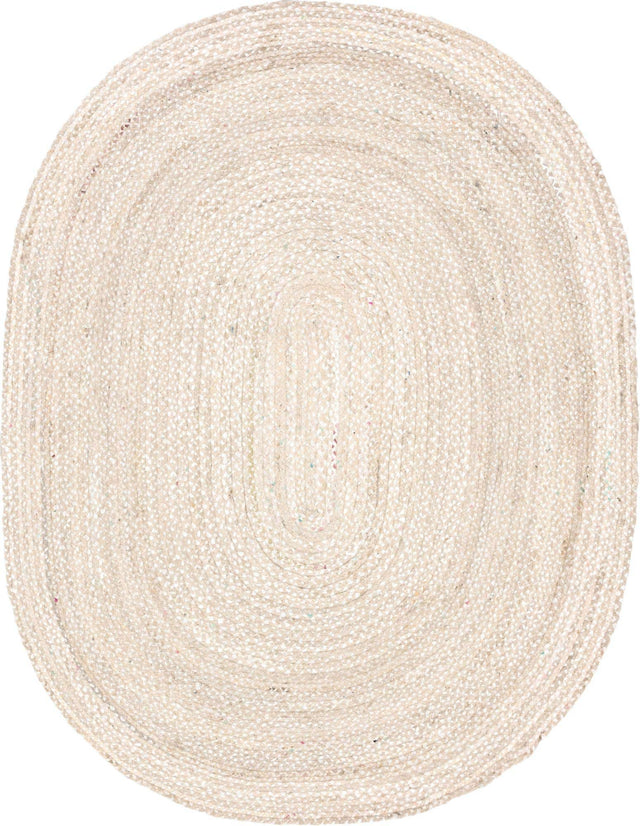 Ivory 8' x 10' Braided Chindi Oval Area Rug 100% Cotton Hand Braided Natural Eco-Friendly Boho Style Modern Carpet for Living Rooms Dining Office Dorm for Sale at Rug Engine