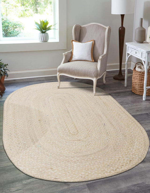 Ivory 8' x 10' Braided Chindi Oval Area Rug 100% Cotton Hand Braided Natural Eco-Friendly Boho Style Modern Carpet for Living Rooms Dining Office Dorm for Sale at Rug Engine