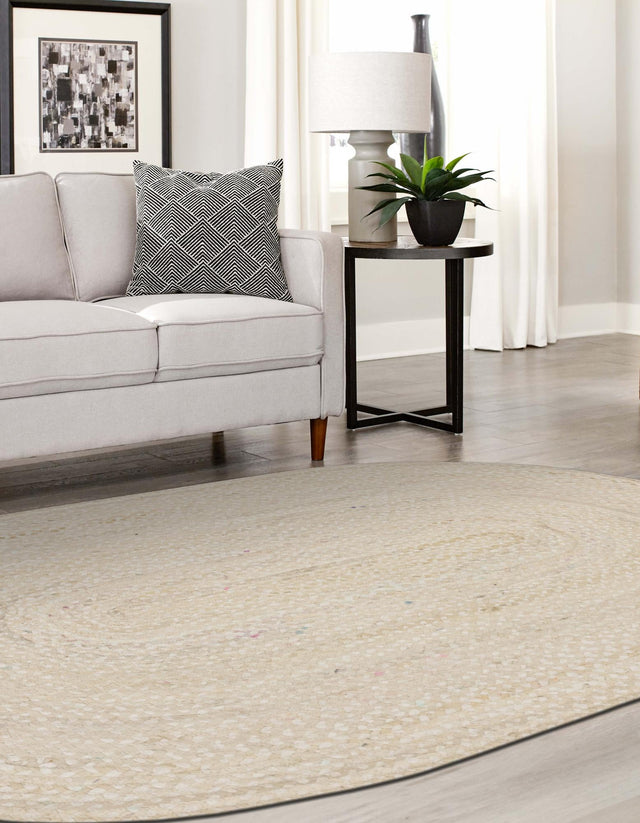 Ivory 8' x 10' Braided Chindi Oval Area Rug 100% Cotton Hand Braided Natural Eco-Friendly Boho Style Modern Carpet for Living Rooms Dining Office Dorm for Sale at Rug Engine