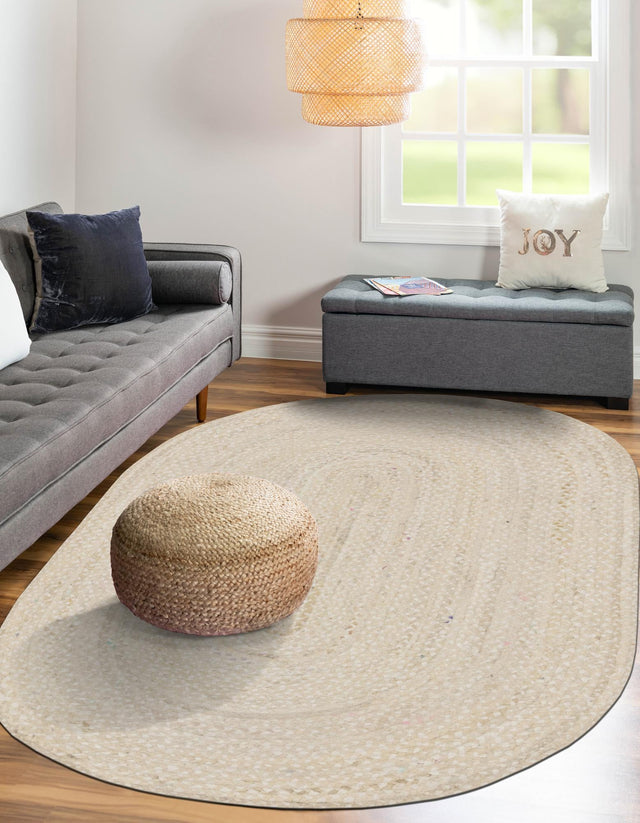 Ivory 3' 3 x 5' 1 Braided Chindi Oval Area Rug 100% Cotton Hand Braided Natural Eco-Friendly Boho Style Modern Carpet for Living Rooms Dining Office Dorm for Sale at Rug Engine