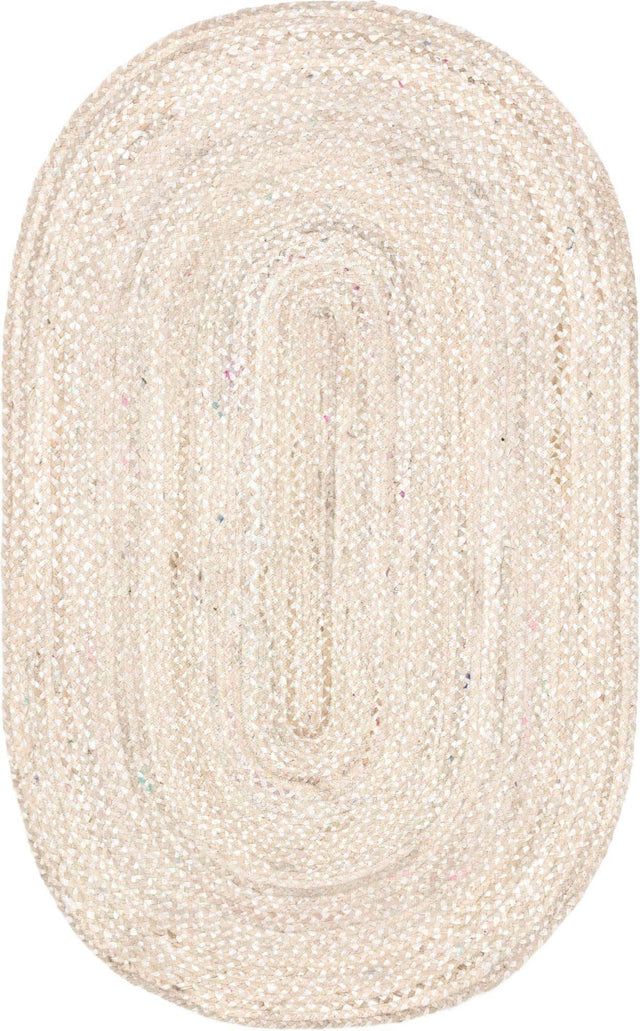 Ivory 5' 1 x 8' Braided Chindi Oval Area Rug 100% Cotton Hand Braided Natural Eco-Friendly Boho Style Modern Carpet for Living Rooms Dining Office Dorm for Sale at Rug Engine