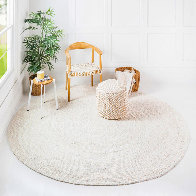 Ivory 3' 3 x 3' 3 Braided Chindi Round Area Rug 100% Cotton Hand Braided Natural Eco-Friendly Boho Style Modern Carpet for Living Rooms Dining Office Dorm for Sale at Rug Engine