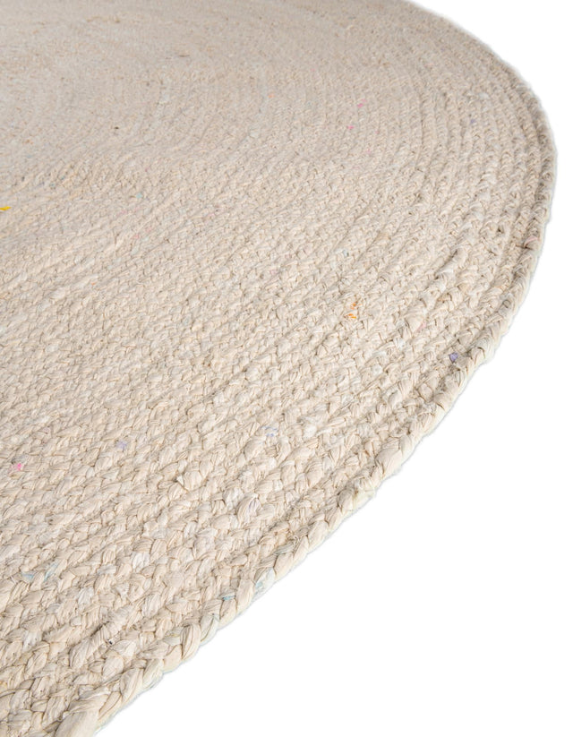 Ivory 8' x 8' Braided Chindi Round Area Rug 100% Cotton Hand Braided Natural Eco-Friendly Boho Style Modern Carpet for Living Rooms Dining Office Dorm for Sale at Rug Engine