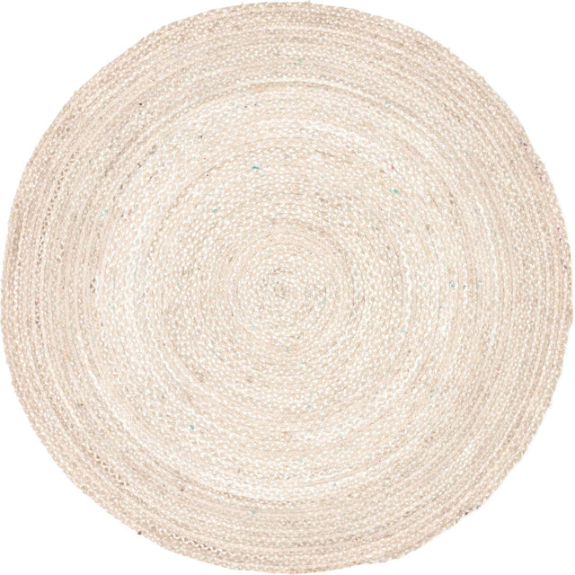 Ivory 8' x 8' Braided Chindi Round Area Rug 100% Cotton Hand Braided Natural Eco-Friendly Boho Style Modern Carpet for Living Rooms Dining Office Dorm for Sale at Rug Engine