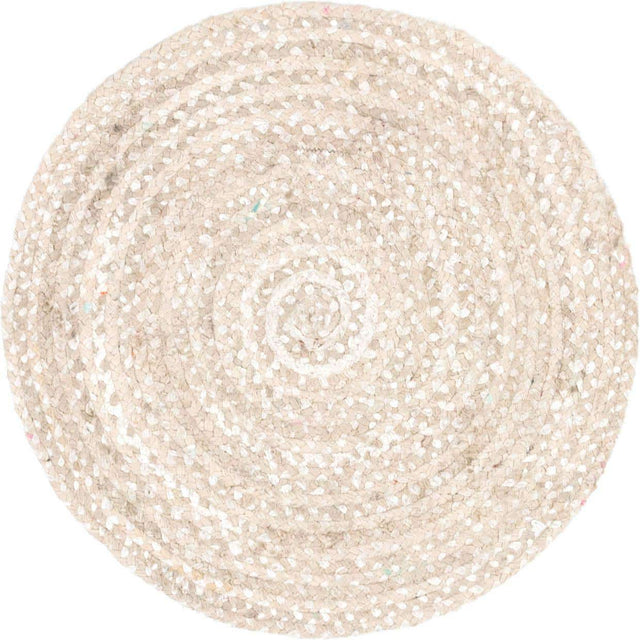 Ivory 3' 3 x 3' 3 Braided Chindi Round Area Rug 100% Cotton Hand Braided Natural Eco-Friendly Boho Style Modern Carpet for Living Rooms Dining Office Dorm for Sale at Rug Engine