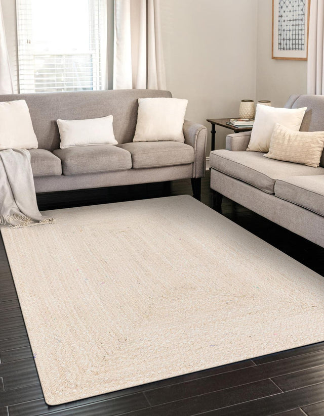 Ivory 4' 1 x 6' 1 Braided Chindi Rectangle Area Rug 100% Cotton Hand Braided Natural Eco-Friendly Boho Style Modern Carpet for Living Rooms Dining Office Dorm for Sale at Rug Engine