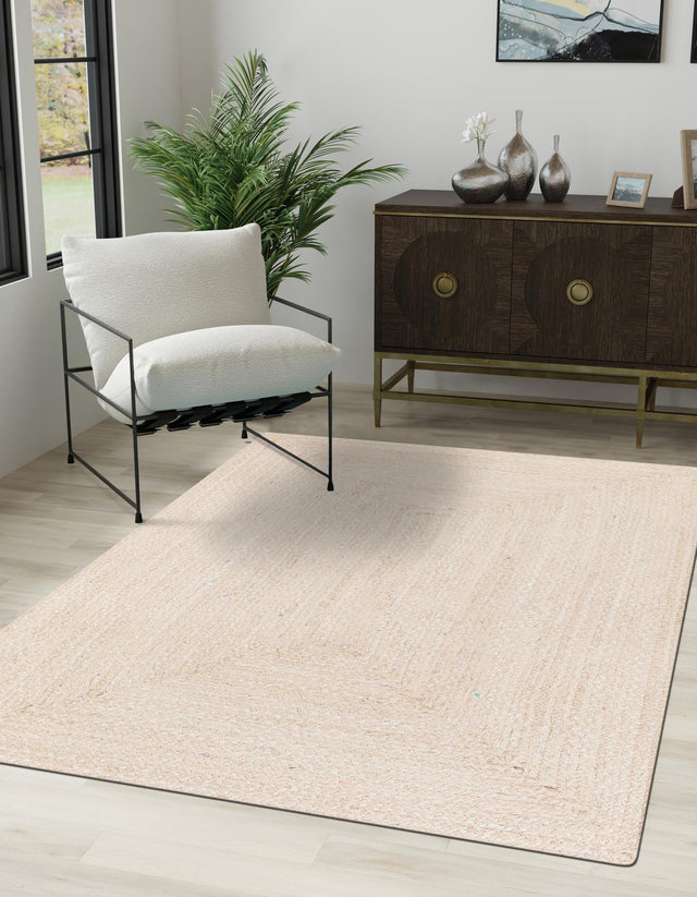 Ivory 4' 1 x 6' 1 Braided Chindi Rectangle Area Rug 100% Cotton Hand Braided Natural Eco-Friendly Boho Style Modern Carpet for Living Rooms Dining Office Dorm for Sale at Rug Engine