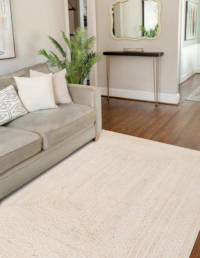 Ivory 6' 1 x 9' Braided Chindi Rectangle Area Rug 100% Cotton Hand Braided Natural Eco-Friendly Boho Style Modern Carpet for Living Rooms Dining Office Dorm for Sale at Rug Engine