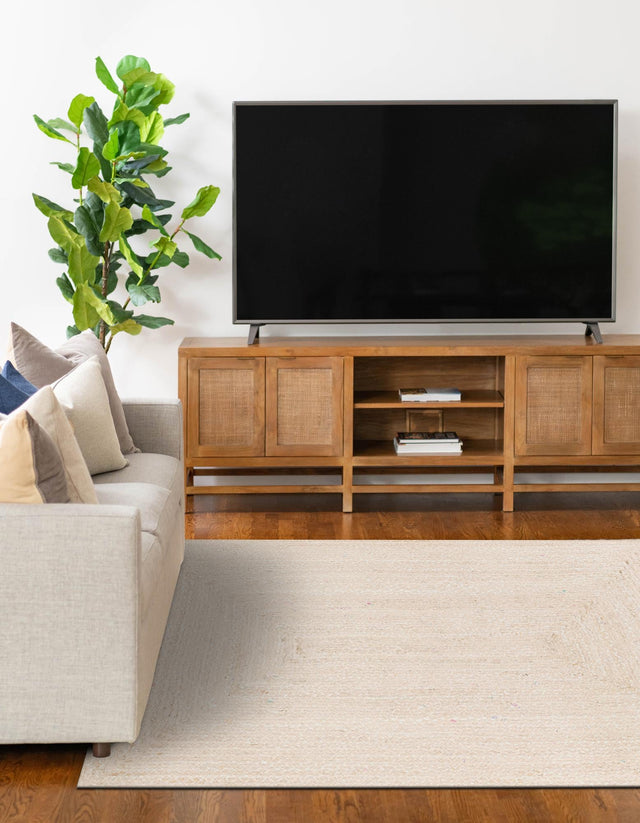 Ivory 6' 1 x 9' Braided Chindi Rectangle Area Rug 100% Cotton Hand Braided Natural Eco-Friendly Boho Style Modern Carpet for Living Rooms Dining Office Dorm for Sale at Rug Engine