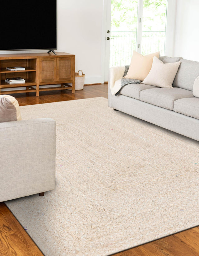 Ivory 5' 1 x 8' Braided Chindi Rectangle Area Rug 100% Cotton Hand Braided Natural Eco-Friendly Boho Style Modern Carpet for Living Rooms Dining Office Dorm for Sale at Rug Engine