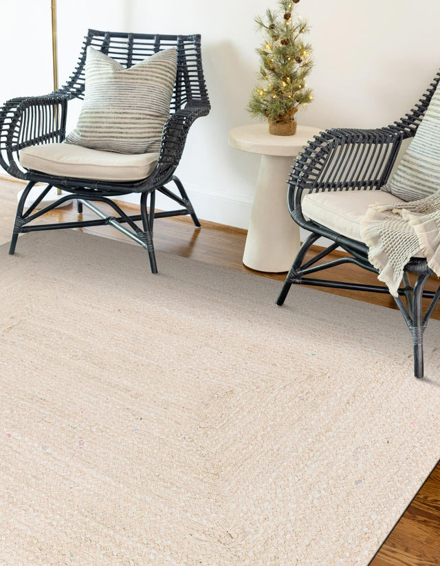 Ivory 4' 1 x 6' 1 Braided Chindi Rectangle Area Rug 100% Cotton Hand Braided Natural Eco-Friendly Boho Style Modern Carpet for Living Rooms Dining Office Dorm for Sale at Rug Engine