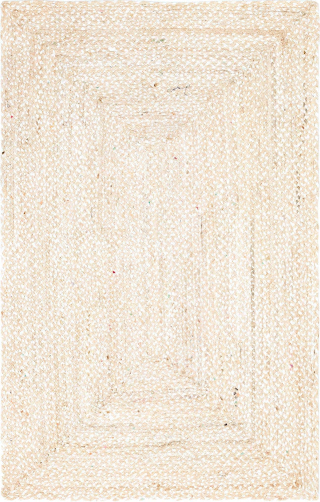 Ivory 5' 1 x 8' Braided Chindi Rectangle Area Rug 100% Cotton Hand Braided Natural Eco-Friendly Boho Style Modern Carpet for Living Rooms Dining Office Dorm for Sale at Rug Engine