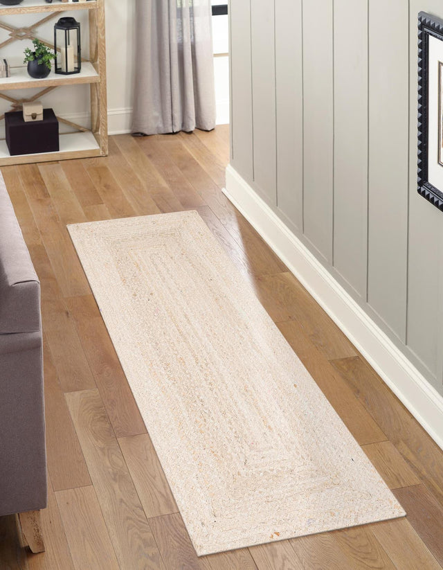 Ivory 2' 6 x 6' 1 Braided Chindi Runner Area Rug 100% Cotton Hand Braided Natural Eco-Friendly Boho Style Modern Carpet for Living Rooms Dining Office Dorm for Sale at Rug Engine
