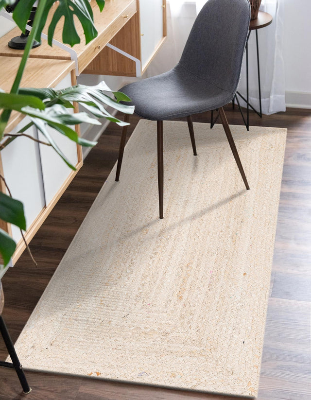 Ivory 2' 6 x 6' 1 Braided Chindi Runner Area Rug 100% Cotton Hand Braided Natural Eco-Friendly Boho Style Modern Carpet for Living Rooms Dining Office Dorm for Sale at Rug Engine