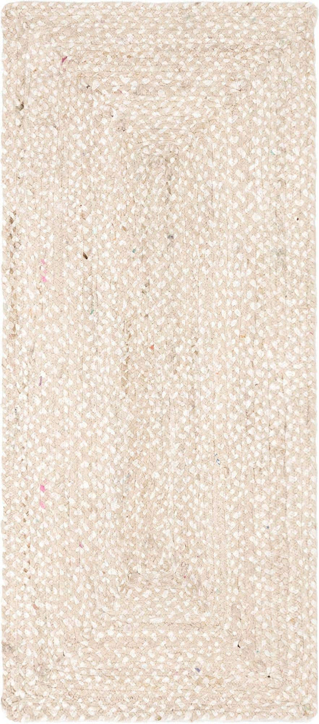 Ivory 2' 6 x 6' 1 Braided Chindi Runner Area Rug 100% Cotton Hand Braided Natural Eco-Friendly Boho Style Modern Carpet for Living Rooms Dining Office Dorm for Sale at Rug Engine