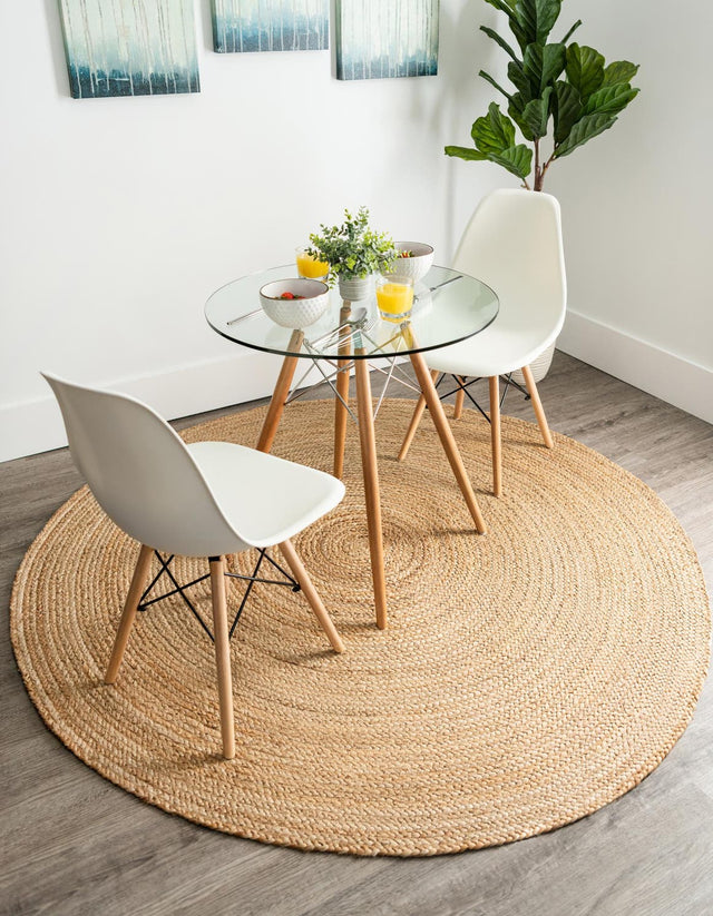 Natural 10' x 10' Braided Jute Round Area Rug 100% Jute Hand Braided Natural Eco-Friendly Boho Style Carpet for Living Rooms Dining Office Space Dorms for Sale at Rug Engine