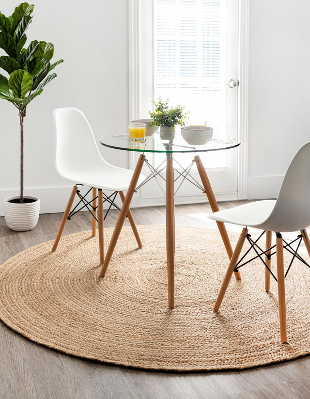 Natural 3' x 3' Braided Jute Round Area Rug 100% Jute Hand Braided Natural Eco-Friendly Boho Style Carpet for Living Rooms Dining Office Space Dorms for Sale at Rug Engine