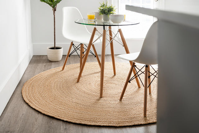 Natural 6' 1 x 6' 1 Braided Jute Round Area Rug 100% Jute Hand Braided Natural Eco-Friendly Boho Style Carpet for Living Rooms Dining Office Space Dorms for Sale at Rug Engine