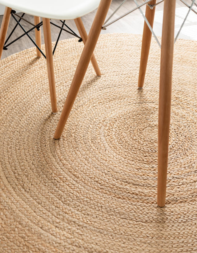 Natural 8' x 8' Braided Jute Round Area Rug 100% Jute Hand Braided Natural Eco-Friendly Boho Style Carpet for Living Rooms Dining Office Space Dorms for Sale at Rug Engine