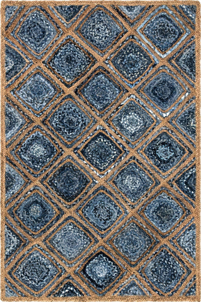Blue 4' 1 x 6' 1 Braided Jute Rectangle Area Rug 100% Jute Hand Braided Natural Eco-Friendly Boho Style Carpet for Living Rooms Dining Office Space Dorms for Sale at Rug Engine