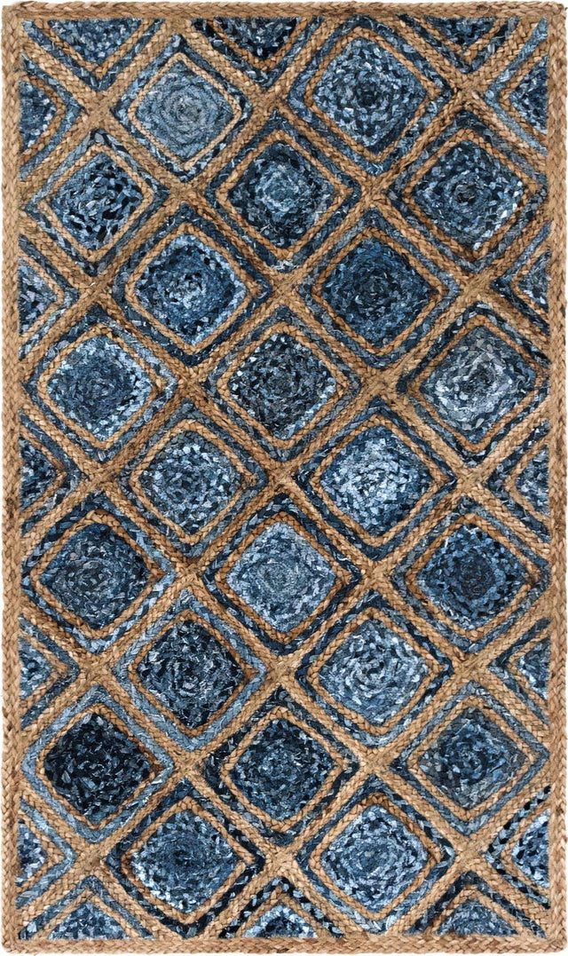 Blue 3' 3 x 5' 1 Braided Jute Rectangle Area Rug 100% Jute Hand Braided Natural Eco-Friendly Boho Style Carpet for Living Rooms Dining Office Space Dorms for Sale at Rug Engine