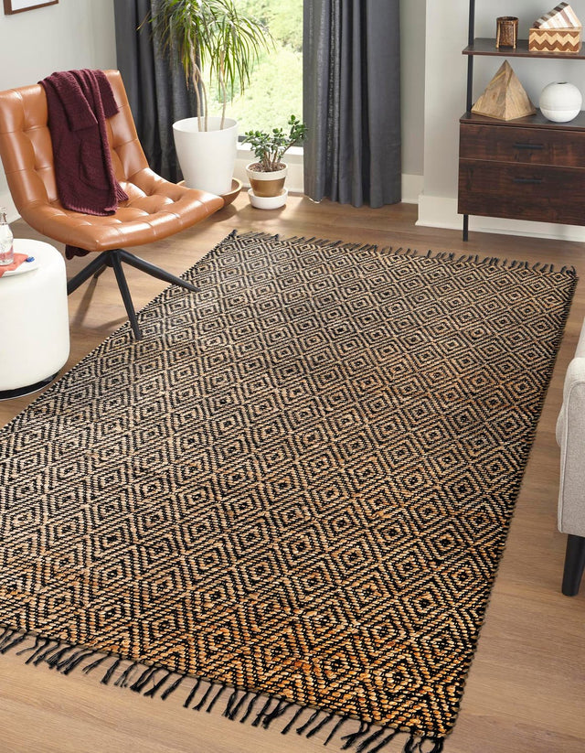 Black 4' 1 x 6' 1 Braided Jute Rectangle Area Rug 100% Jute Hand Braided Natural Eco-Friendly Boho Style Carpet for Living Rooms Dining Office Space Dorms for Sale at Rug Engine