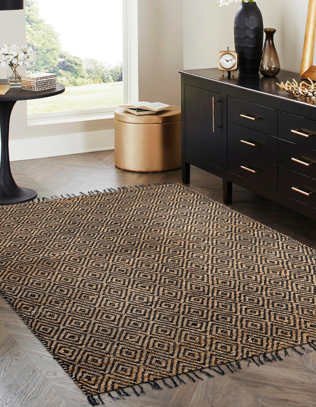 Black 4' 1 x 6' 1 Braided Jute Rectangle Area Rug 100% Jute Hand Braided Natural Eco-Friendly Boho Style Carpet for Living Rooms Dining Office Space Dorms for Sale at Rug Engine