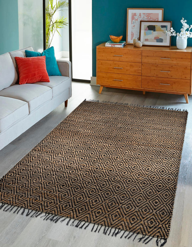 Black 4' 1 x 6' 1 Braided Jute Rectangle Area Rug 100% Jute Hand Braided Natural Eco-Friendly Boho Style Carpet for Living Rooms Dining Office Space Dorms for Sale at Rug Engine