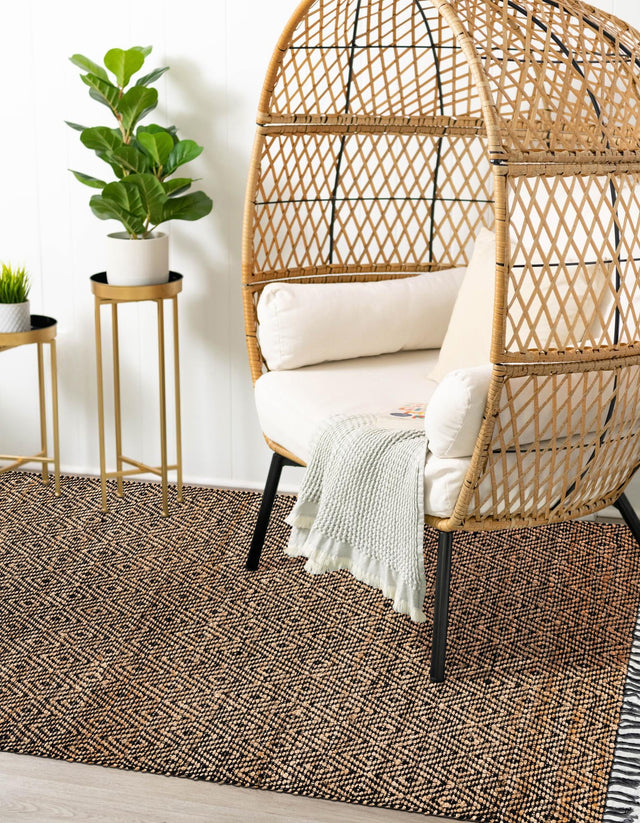 Black 4' 1 x 6' 1 Braided Jute Rectangle Area Rug 100% Jute Hand Braided Natural Eco-Friendly Boho Style Carpet for Living Rooms Dining Office Space Dorms for Sale at Rug Engine
