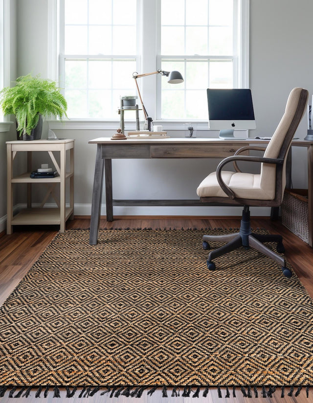 Black 4' 1 x 6' 1 Braided Jute Rectangle Area Rug 100% Jute Hand Braided Natural Eco-Friendly Boho Style Carpet for Living Rooms Dining Office Space Dorms for Sale at Rug Engine