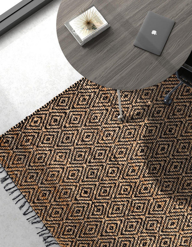 Black 5' 1 x 8' Braided Jute Rectangle Area Rug 100% Jute Hand Braided Natural Eco-Friendly Boho Style Carpet for Living Rooms Dining Office Space Dorms for Sale at Rug Engine