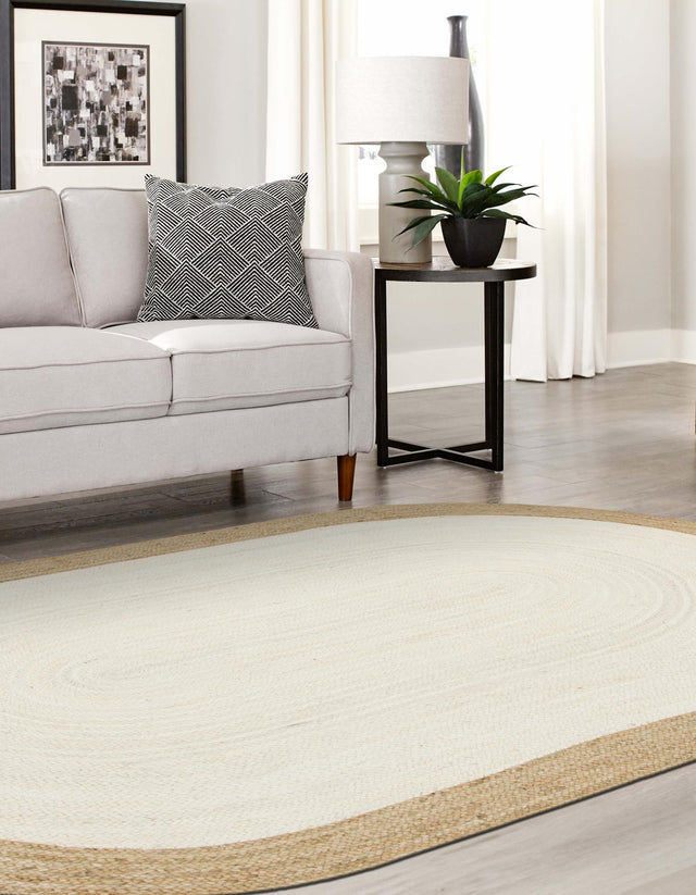 White 8' x 10' Braided Jute Oval Area Rug 100% Jute Hand Braided Natural Eco-Friendly Boho Style Carpet for Living Rooms Dining Office Space Dorms for Sale at Rug Engine